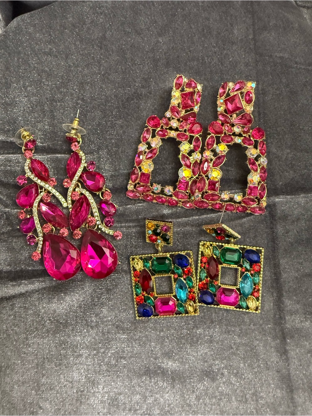 Bundle—- Vibrant Fuchsia Crystal Drop Earrings - Bold Statement Jewelry
